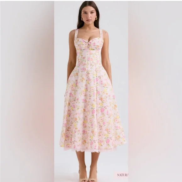 House of CB Rosalee Floral Pink Midi - Picture 1 of 12